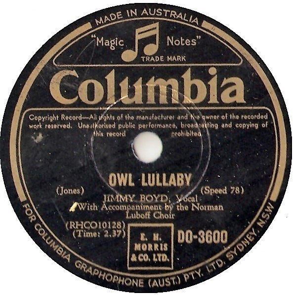 Jimmy Boyd : I Saw Mommy Kissing Santa Claus / Owl Lullaby (Shellac, 10")