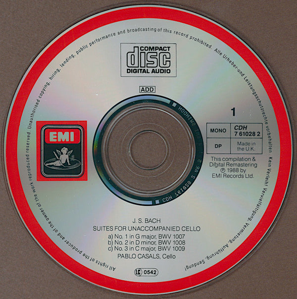 J.-S. Bach*, Pablo Casals : 6 Suiten Für Violoncello = Les 6 Suites Pour Violoncelle = The 6 Cello Suites (2xCD, Comp, Mono, RM)