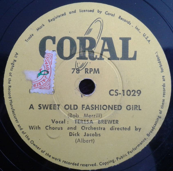 Teresa Brewer : A Sweet Old Fashioned Girl / Goodbye John (Shellac, 10")