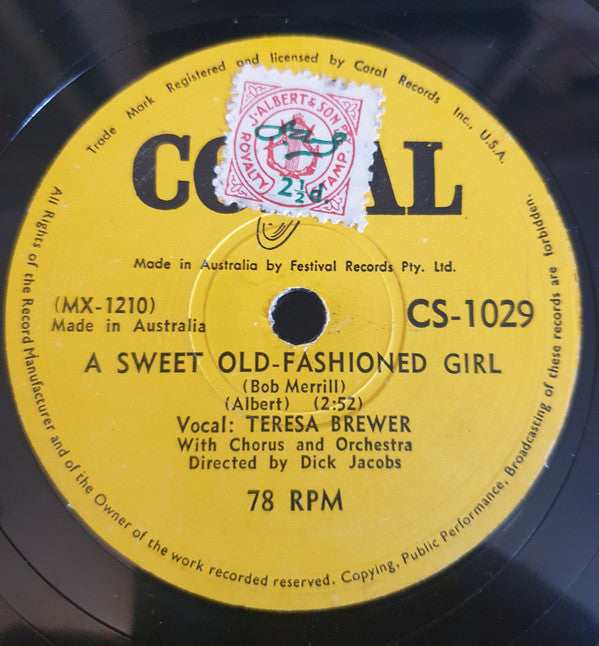 Teresa Brewer : A Sweet Old Fashioned Girl / Goodbye John (Shellac, 10")