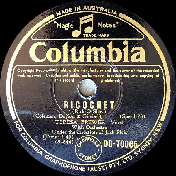 Teresa Brewer : Ricochet (Rick-O-Shay) / Too Young To Tango (Shellac, 10")
