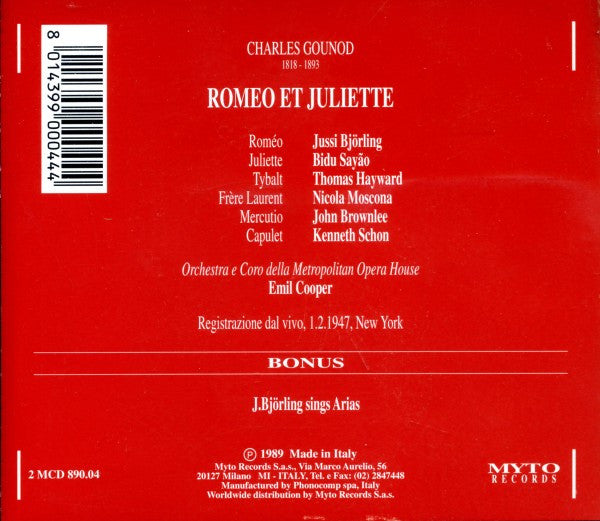 Charles Gounod - Jussi Björling, Bidú Sayão, Nicola Moscona, Emil Cooper : Romeo Et Juliette (2xCD, Album, RE, RM)