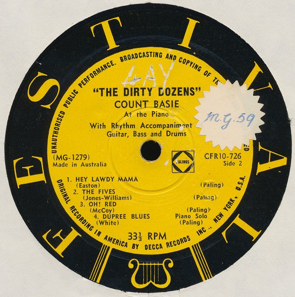 Count Basie : The Dirty Dozens (10", Comp, Mono)