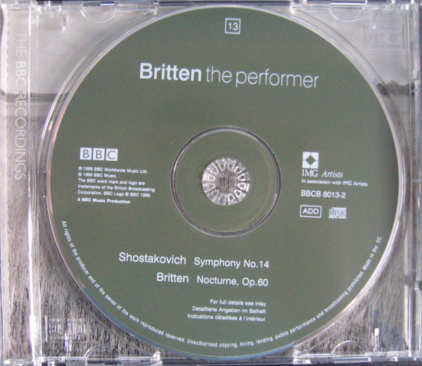 Shostakovich* / Benjamin Britten  -  English Chamber Orchestra, Galina Vishnevskaya, Mark Rezhetin, Peter Pears : Symphony No. 14 - Nocturne, Op. 60 (CD)
