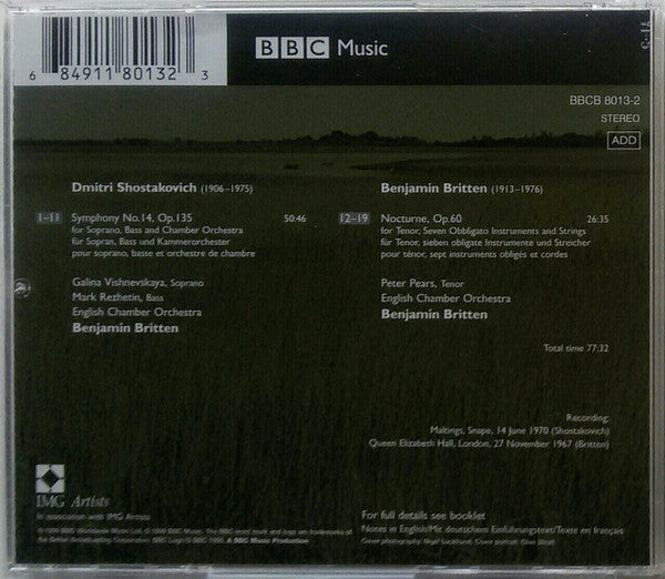 Shostakovich* / Benjamin Britten  -  English Chamber Orchestra, Galina Vishnevskaya, Mark Rezhetin, Peter Pears : Symphony No. 14 - Nocturne, Op. 60 (CD)