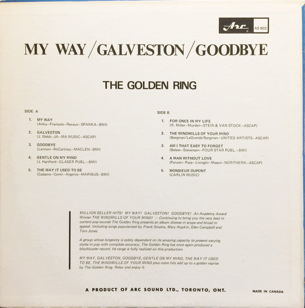 The Golden Ring : My Way/ Galveston/ Goodbye (LP, Album)