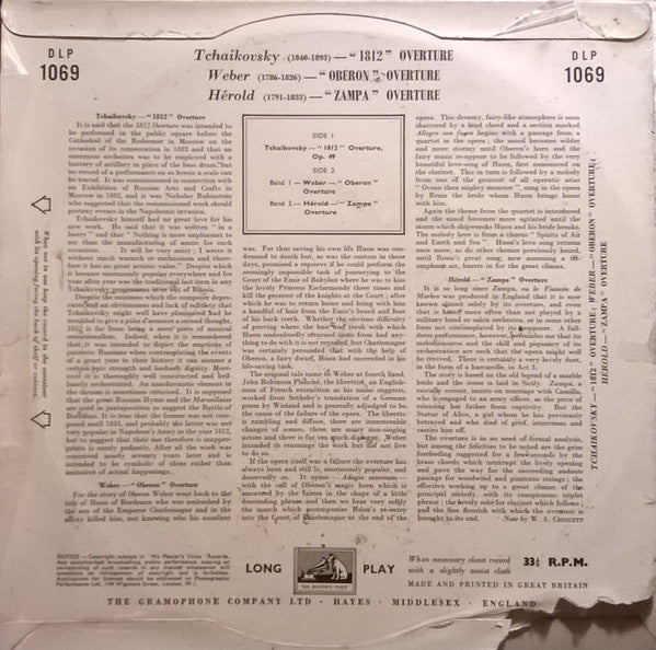 Nicolai Malko Conducting Philharmonia Orchestra : Tchaikovsky "1812" Overture Op. 49 / Weber "Oberon" Overture  / Herold "Zampa" Overture (10")