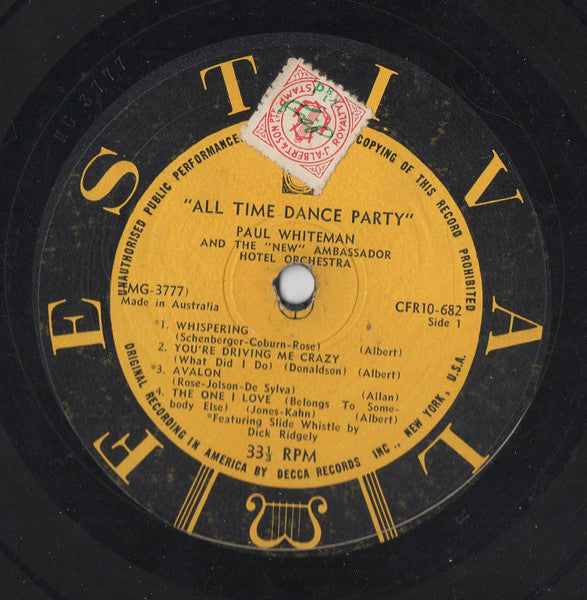 Paul Whiteman And The "New" Ambassador Hotel Orchestra : All Time Dance Party (10")