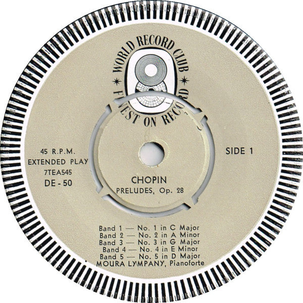 Chopin* - Played By Moura Lympany* : Preludes Nos. 1-10 (7", EP, Mono, Club)