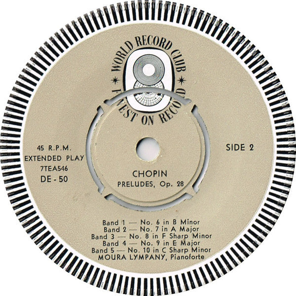 Chopin* - Played By Moura Lympany* : Preludes Nos. 1-10 (7", EP, Mono, Club)