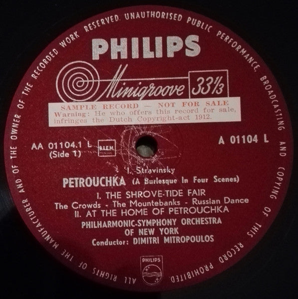 Igor Stravinsky, Philharmonic-Symphony Orchestra Of New York, Dimitri Mitropoulos : Petrouchka (A Burlesque In Four Scenes) (LP, Mono)