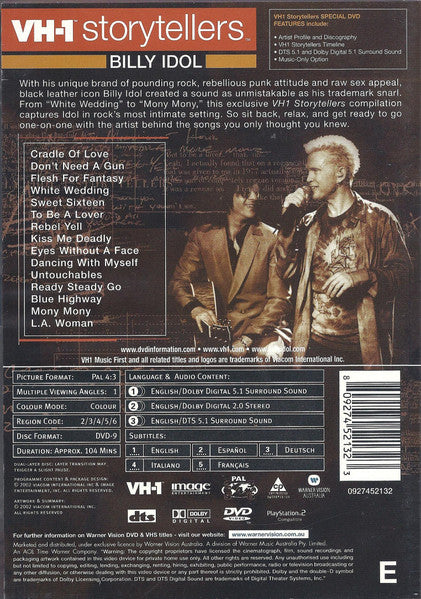 Billy Idol : VH1 Storytellers (DVD-V, Album, PAL)