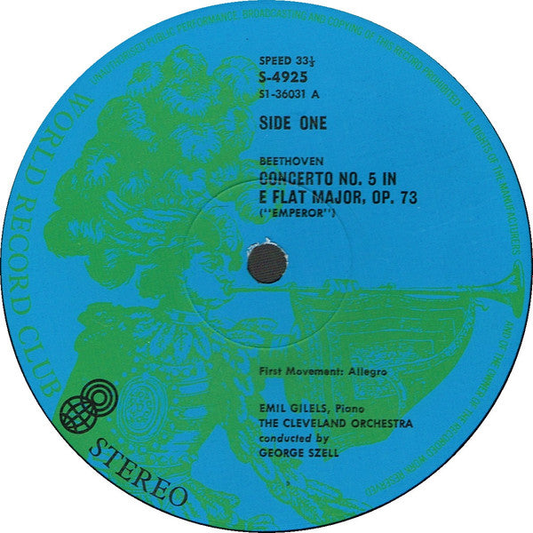 Beethoven*  /  Emil Gilels (Piano) / The Cleveland Orchestra Conducted By George Szell : Piano Concerto No. 5 In E Flat Major, Op. 73 ("Emperor") (LP, Album, Club)