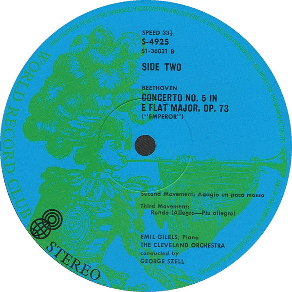 Beethoven*  /  Emil Gilels (Piano) / The Cleveland Orchestra Conducted By George Szell : Piano Concerto No. 5 In E Flat Major, Op. 73 ("Emperor") (LP, Album, Club)