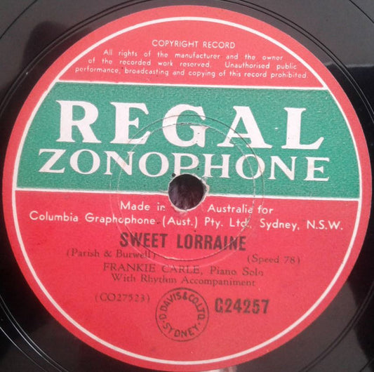 Frankie Carle : Sweet Lorraine / Twelfth Street Rag	 (Shellac, 10", RP)