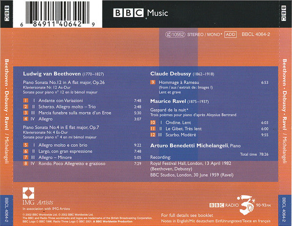 Ludwig van Beethoven, Claude Debussy, Maurice Ravel / Arturo Benedetti Michelangeli : Beethoven • Debussy • Ravel (CD, Album, RM)