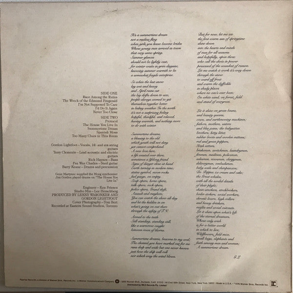 Gordon Lightfoot : Summertime Dream (LP, Album)