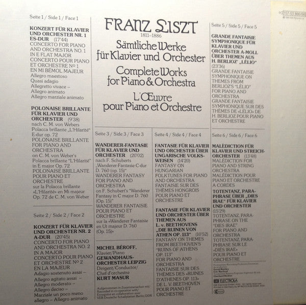 Franz Liszt : Sämtliche Werke Für Klavier Und Orchester (3xLP, Album, Box)