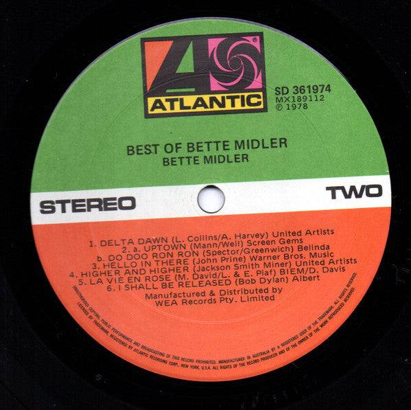 Bette Midler : The Best Of Bette (LP, Comp)