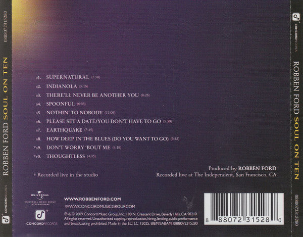 Robben Ford : Soul On Ten (CD, Album)
