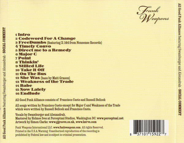 All Good Funk Alliance Featuring Swamburger & Alexandrah : Social Comment (CD, Album)