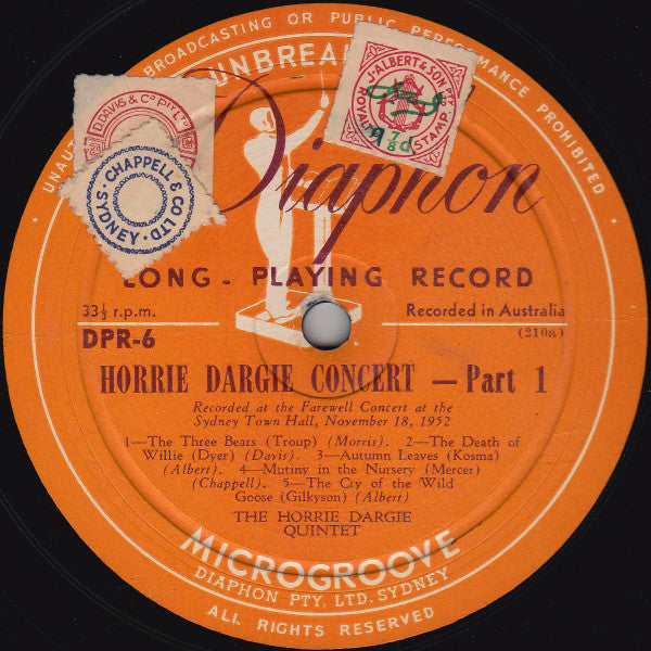 The Horrie Dargie Harlequintet* : Horrie Dargie Concert (10", Album, Mono)