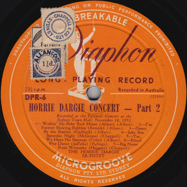 The Horrie Dargie Harlequintet* : Horrie Dargie Concert (10", Album, Mono)