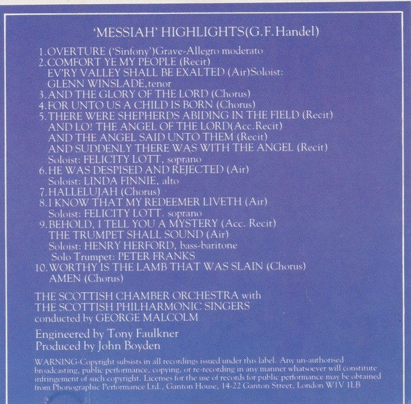 Georg Friedrich Händel, Scottish Chamber Orchestra, The Scottish Philharmonic Singers : Highlights From 'Messiah' (CD, Album)