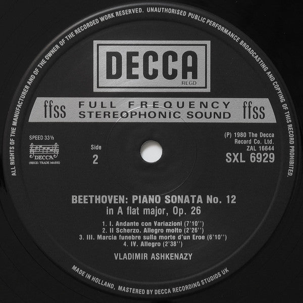 Vladimir Ashkenazy, Ludwig van Beethoven : Piano Sonatas No.11 Op.22 / No.12 Op.26 (LP)