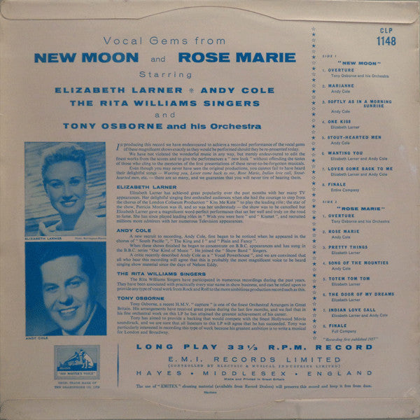 Elizabeth Larner, Andy Cole (2), The Rita Williams Singers, Tony Osborne And His Orchestra : Vocal Gems From New Moon And Rose Marie (LP, Mono)