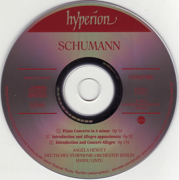 Robert Schumann, Angela Hewitt, Deutsches Symphonie-Orchester Berlin, Hannu Lintu : Piano Concerto • Introduction And Allegro Appassionato • Introduction And Concert-Allegro (CD, Album)