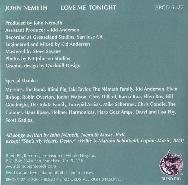 John Németh : Love Me Tonight (CD, Album)
