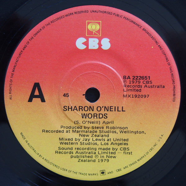 Sharon O'Neill : Words (7", Single)
