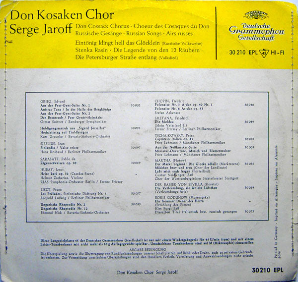 Don Kosaken Chor Serge Jaroff : Russische Gesänge = Russian Songs = Airs Russes (7", EP, Mono)