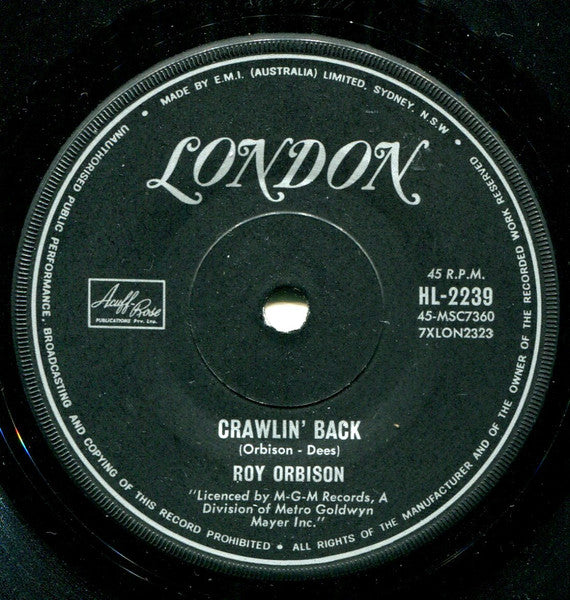 Roy Orbison : Crawlin' Back / If You Can't Say Something Nice (7", Single, sol)