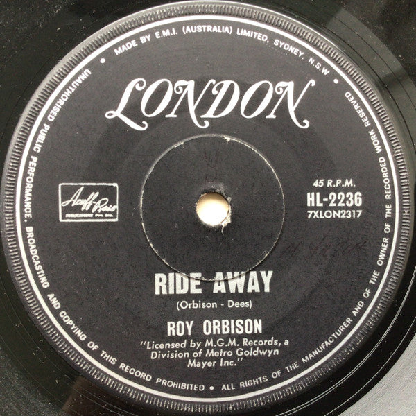 Roy Orbison : Ride Away / Wondering (7", Single)