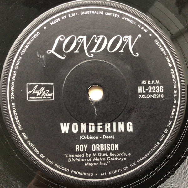 Roy Orbison : Ride Away / Wondering (7", Single)