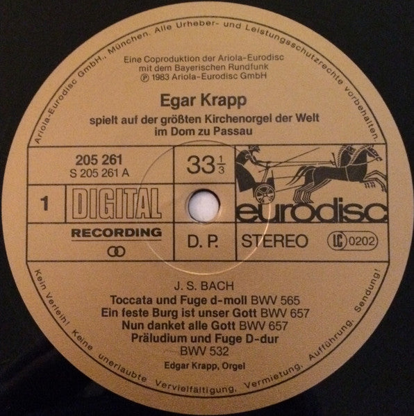 Edgar Krapp, Johann Sebastian Bach, Max Reger, Franz Liszt : Dom Zu Passau (Edgar Krapp Spielt Auf Der Größten Kirchenorgel Der Welt) (LP, Gat)