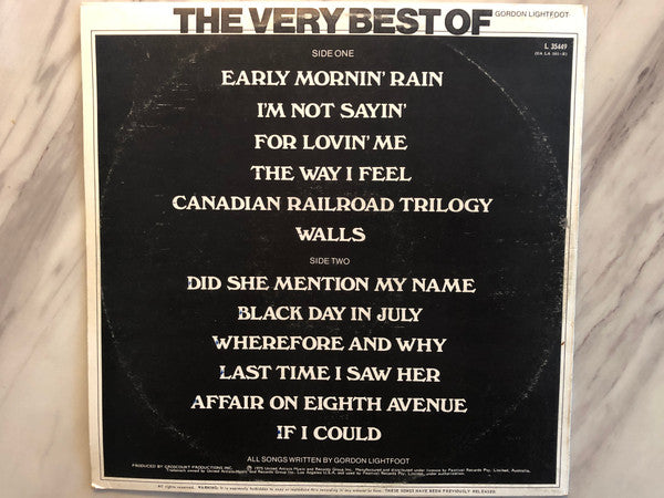 Gordon Lightfoot : The Very Best Of Gordon Lightfoot (LP, Comp)