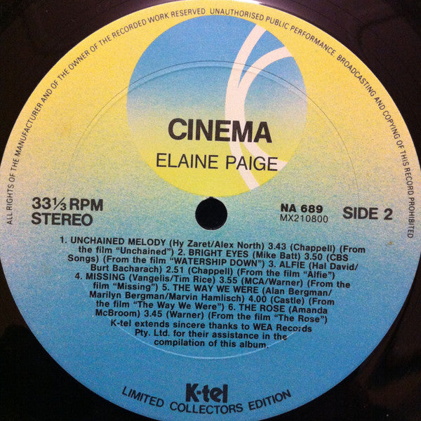 Elaine Paige : Cinema (LP, Ltd)