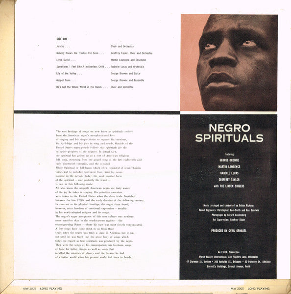 George Browne, Martin Lawrence (6), Isabelle Lucas, Geoffrey Taylor And The Linden Singers : Negro Spirituals (LP, Album, Club, Gat)