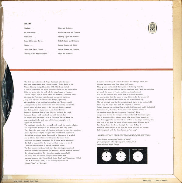 George Browne, Martin Lawrence (6), Isabelle Lucas, Geoffrey Taylor And The Linden Singers : Negro Spirituals (LP, Album, Club, Gat)