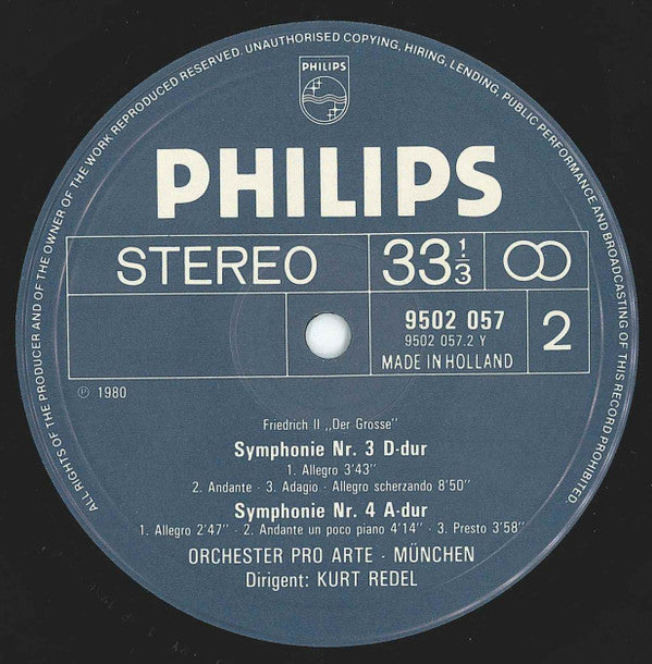 Friedrich der Grosse = Friedrich der Grosse = Friedrich der Grosse, Orchestre Pro Arte De Munich, Kurt Redel : 4 Symphonien (LP)