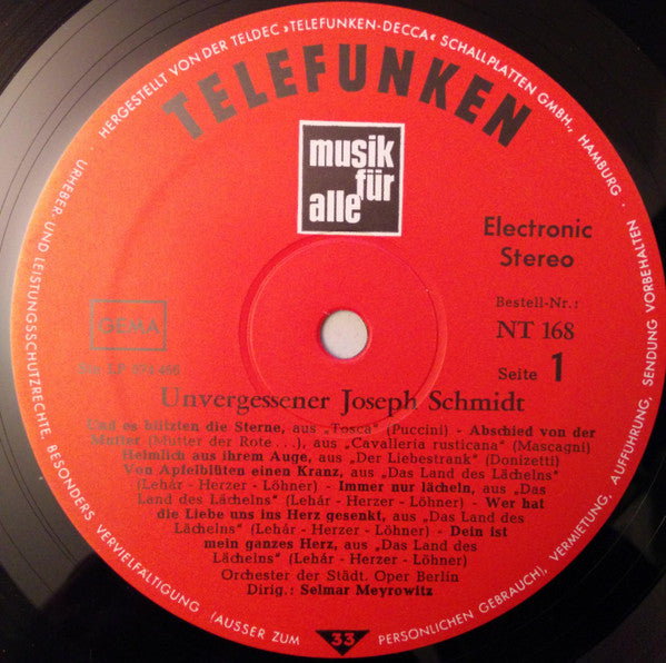 Joseph Schmidt : Unvergessener Joseph Schmidt (LP, Comp, Ele)