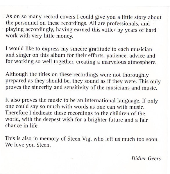 Didier Geers Group* Featuring Steen Vig & Jan Harrington : It Ain't The Meat, It's The Motion (CD)