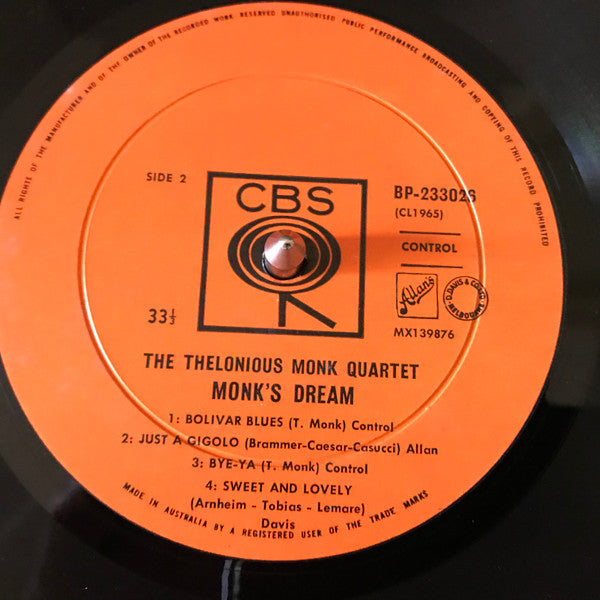 The Thelonious Monk Quartet : Monk's Dream (LP, Album, Mono)