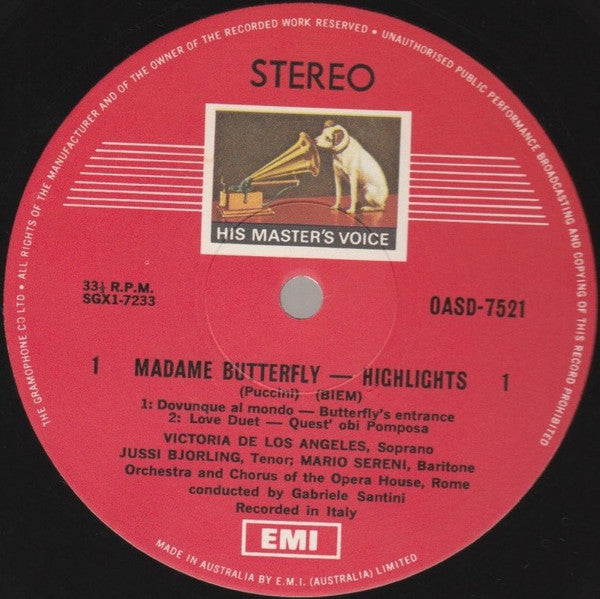 Puccini* - Victoria De Los Angeles, Jussi Björling, Miriam Pirazzini, Mario Sereni, Orchestra* And Chorus Of The Opera House, Rome* Conducted By Gabriele Santini (2) : Madama Butterfly - Highlights (LP, Album, RP)