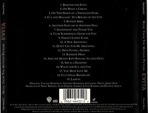 Andrew Lloyd Webber And Tim Rice : Evita (Music From The Motion Picture) (CD, Album)