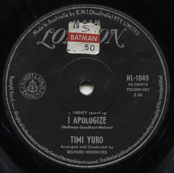 Timi Yuro : Hurt / I Apologize (7", Single)