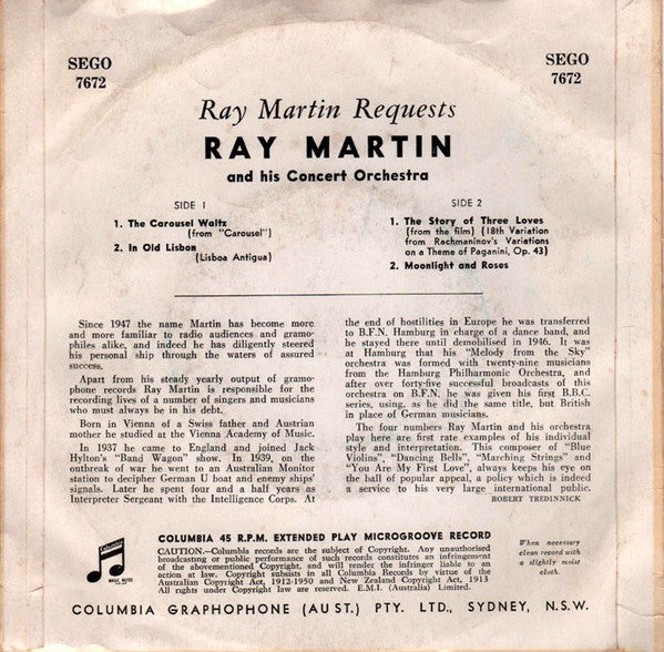 Ray Martin And His Concert Orchestra : Ray Martin Requests (7", EP)